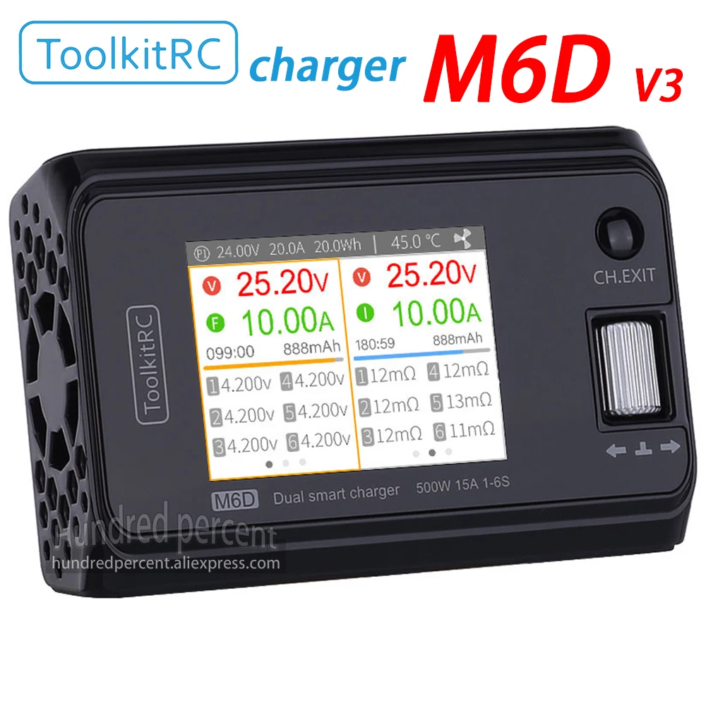 

ToolkitRC M6D V3 charger, 2-channel, balanced voltage, remote-controlled toy model lithium battery, DC500W, 15A, 1-6S ISP screen