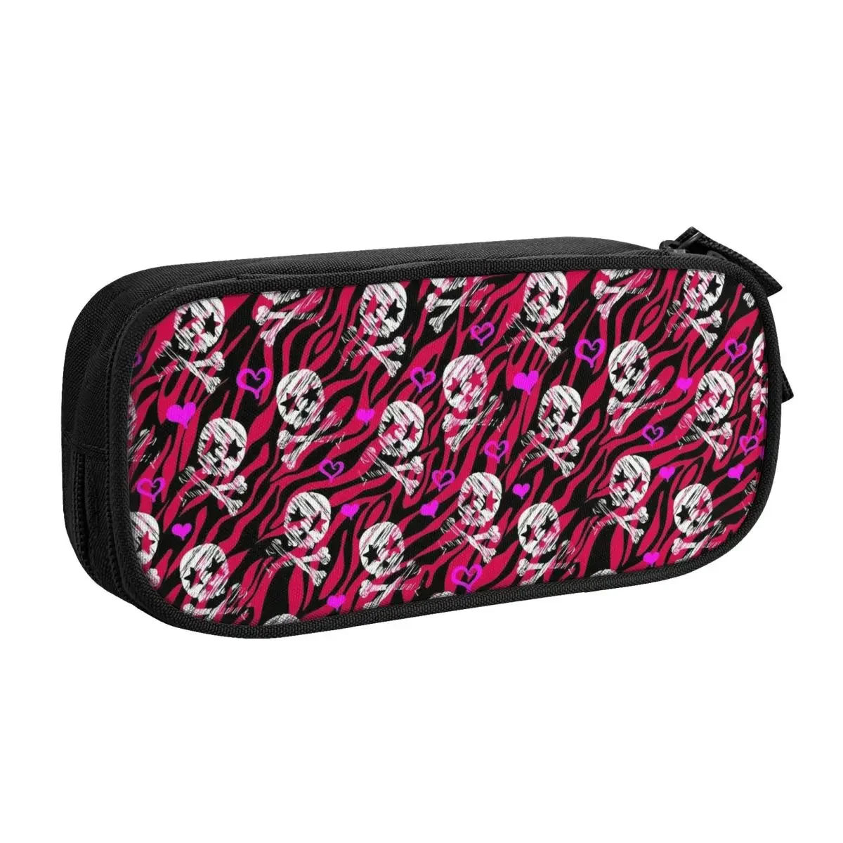 Custom Kawaii Grunge Zebra Star Skull Print Pencil Case for Girl Boy Large Storage Gothic Death Skeleton Pencil Pouch Stationery