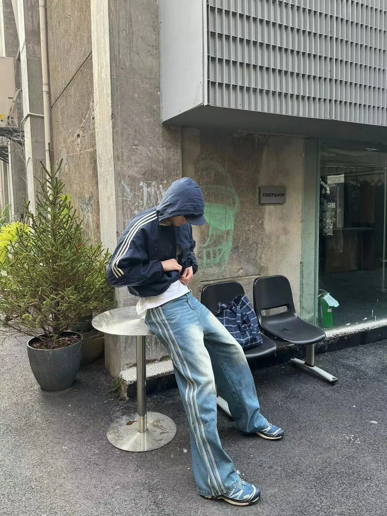 

American Sle Side Tee Bars Striped Blue Jeans Retro Waed Loose Straight Trendy Long Trousers Jeans for Teens