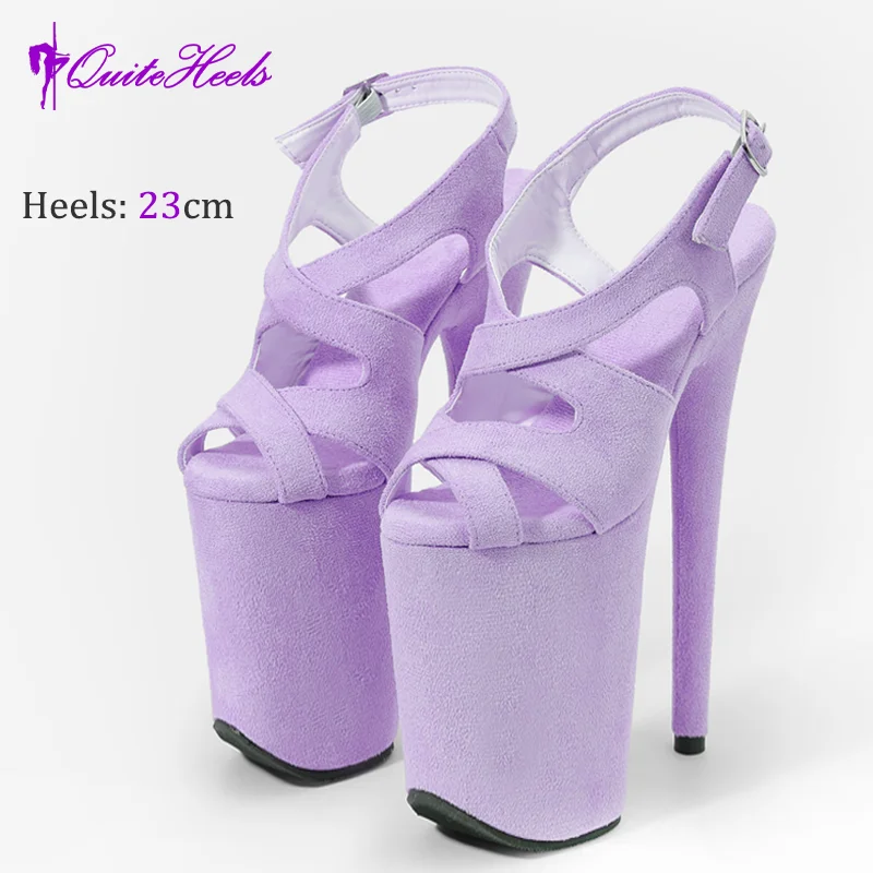 23CM High Heels Hot Hand-Made Suede Sexy Women'S Pole Shoes Stripper Heels Platform High Heel Sandals