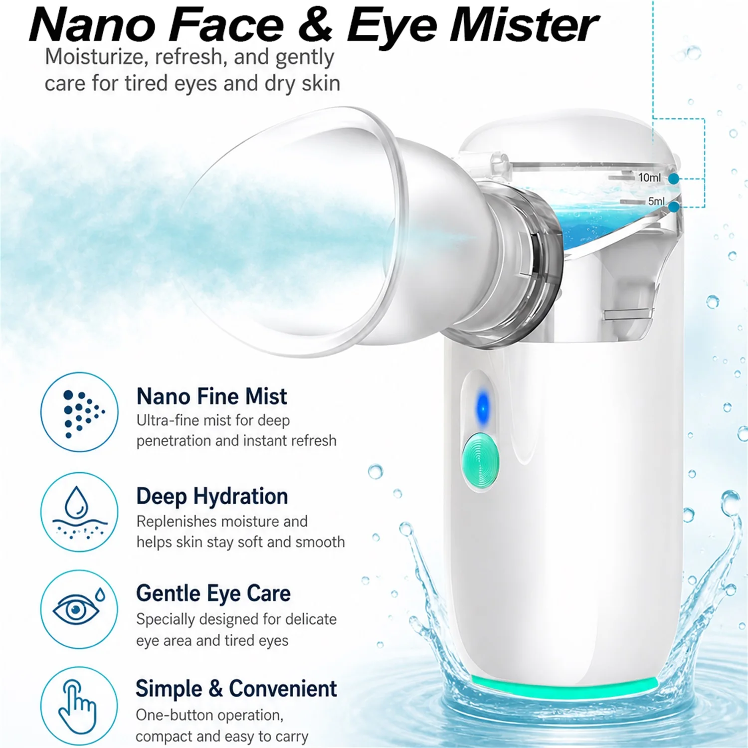 2 in 1 Protable Eye Mist Steam Sprayer Mini Eye Moisturizing Cleaning Soothing Steamer for Dry Tired Eyes and Facial Skin Care