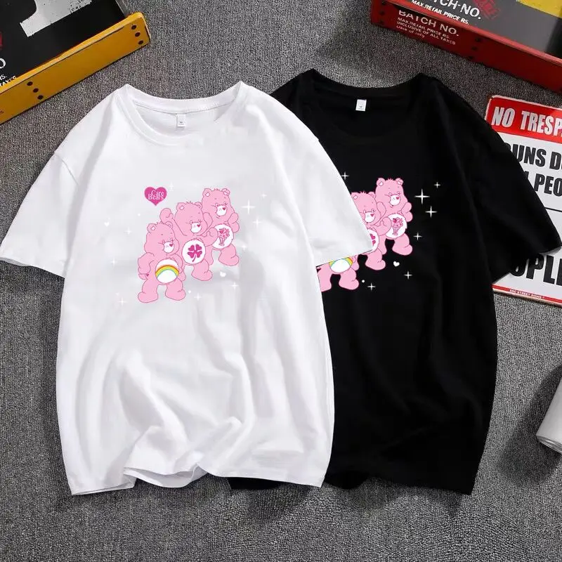 

Anime Peripheral Rainbow Bear Pure Cotton Short-Sleeved Fashion Cartoon Care Bears Women's T-Shirt Ins Trendy Brand Women's Tops