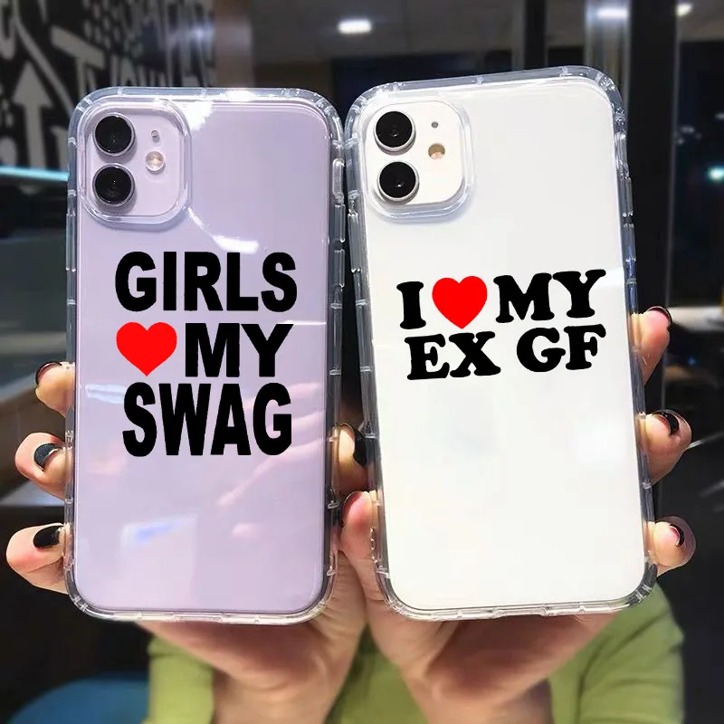 GIRLS LOVE MY SWAG Funny Vintage Phone Case for IPhone 11 12 13 14 Pro Max X XR XS Clear Couple Paired Coques Girlfriends Gift