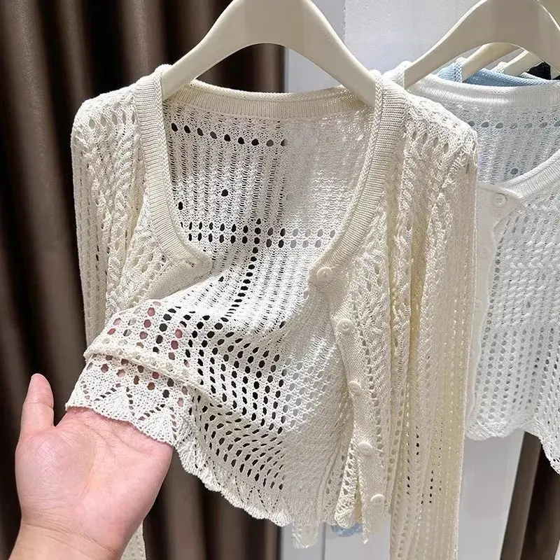 

Gagarich Thin Hollow Ice Silk Knitted Sunscreen Cardigan Women Summer Camisole Air Conditioning Cover Small Shawl Jacket