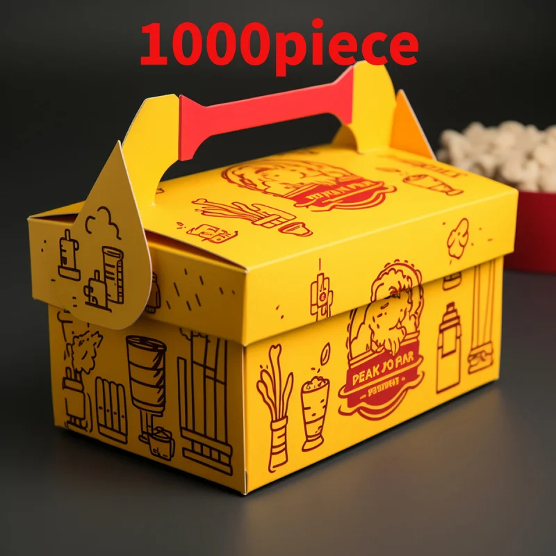 10 00piece.Custom.Disposable White Custom Logo Packaging Lunch Paper Boxes With Handle Salad Fried Chicken