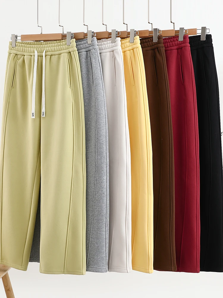 Faionable عارضة Thiened الشتاء المرأة Sweatpants عالية الخصر بنطال ذو قصة أرجل واسعة Dstring السراويل الطويلة كل مباراة لون نقي