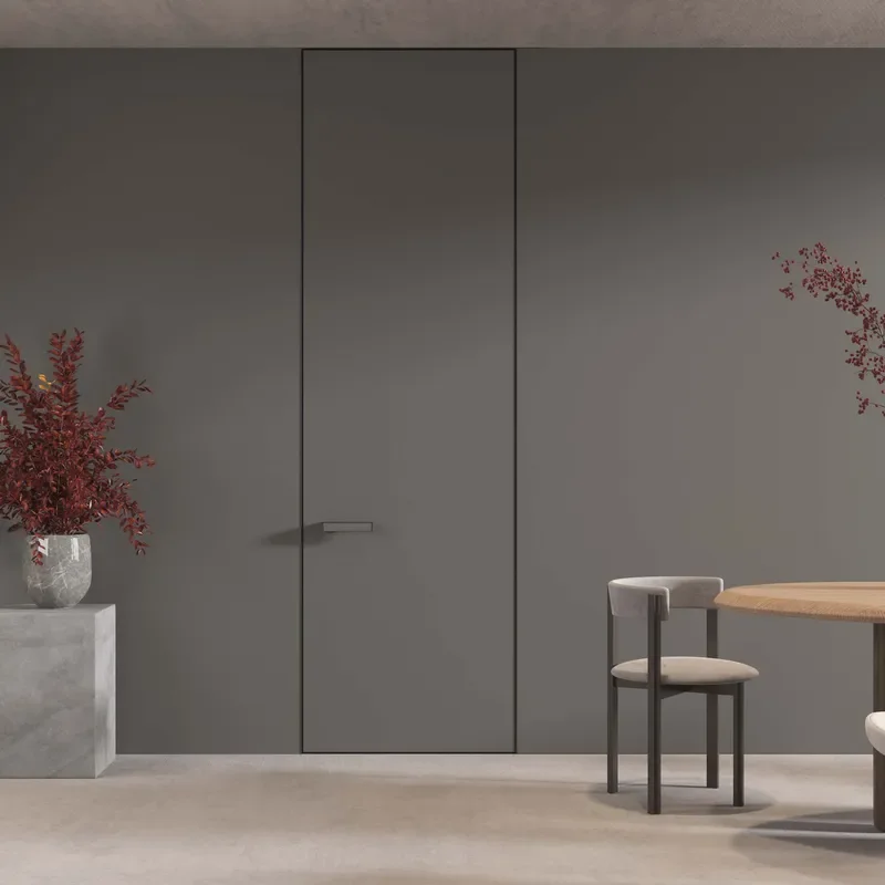 Minimalist Frameless Invisible Aluminum Wood Door for Bedroom Silent Indoor Hinged Door with Flat Exterior and Inner Opening