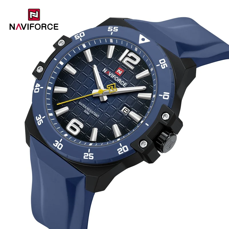 NAVIFORCE Men's Casual Daily Watch 46mm 5ATM Waterproof Luminous Hands Date Display Silicone Strap Quartz Watch for Men NF7122