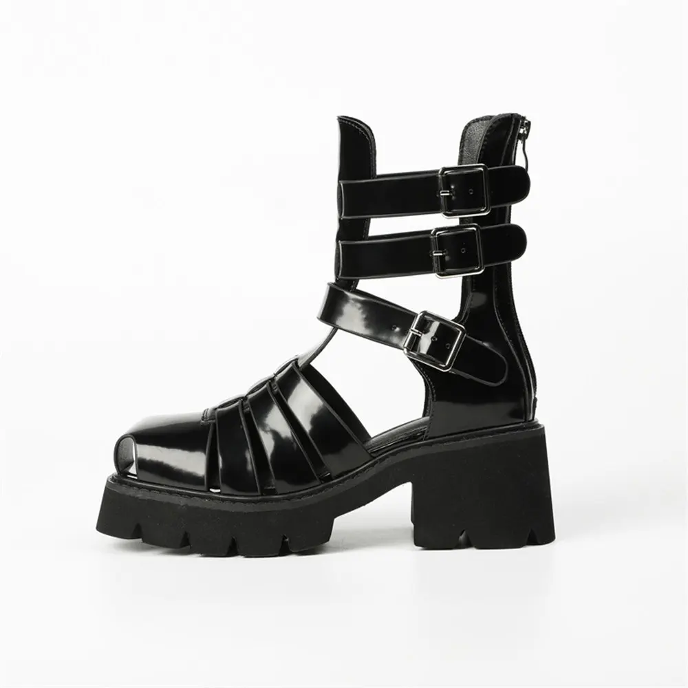 Schwarze Gladiator-Sandalen der Marke 2025 für Damen, Sommer, Freizeit, quadratischer Absatz, Plateau, große Größe 43_voghion.com