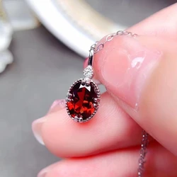 Wine Red Garnet Pendant 6mm*8mm VVS Grade 1ct Natural Garnet Necklace Pendant 925 Sterling Silver Garnet Jewelry Gift for Woman