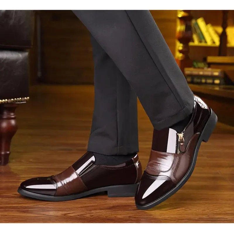 New Spring autumn men's leather shoes  Fashion Business Zipper Footwear Casual comfort male shoes Sharp pointed outdoor flat