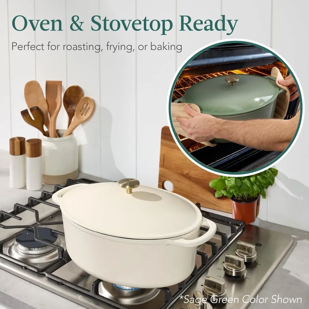 

.5 Quart Enamel Cast-Iron Dutch Oven, Heavy-Duty Pre-Seasoned for Baking, Cooking w/Side Handles – Vanilla Buttercream