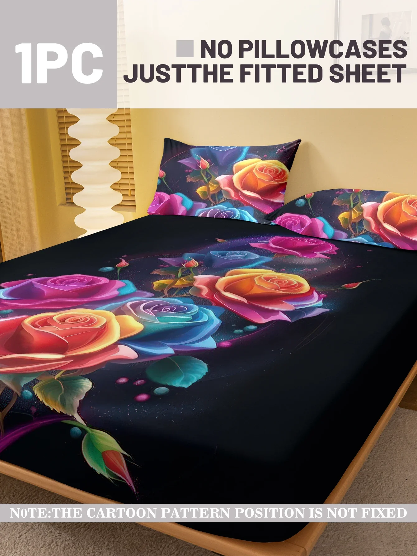 1 Simple modern Plant Flower Colorful Rose digital printed frosted Fitted Sheet,bedroom printed bed cover,bedding(No pillowcase)