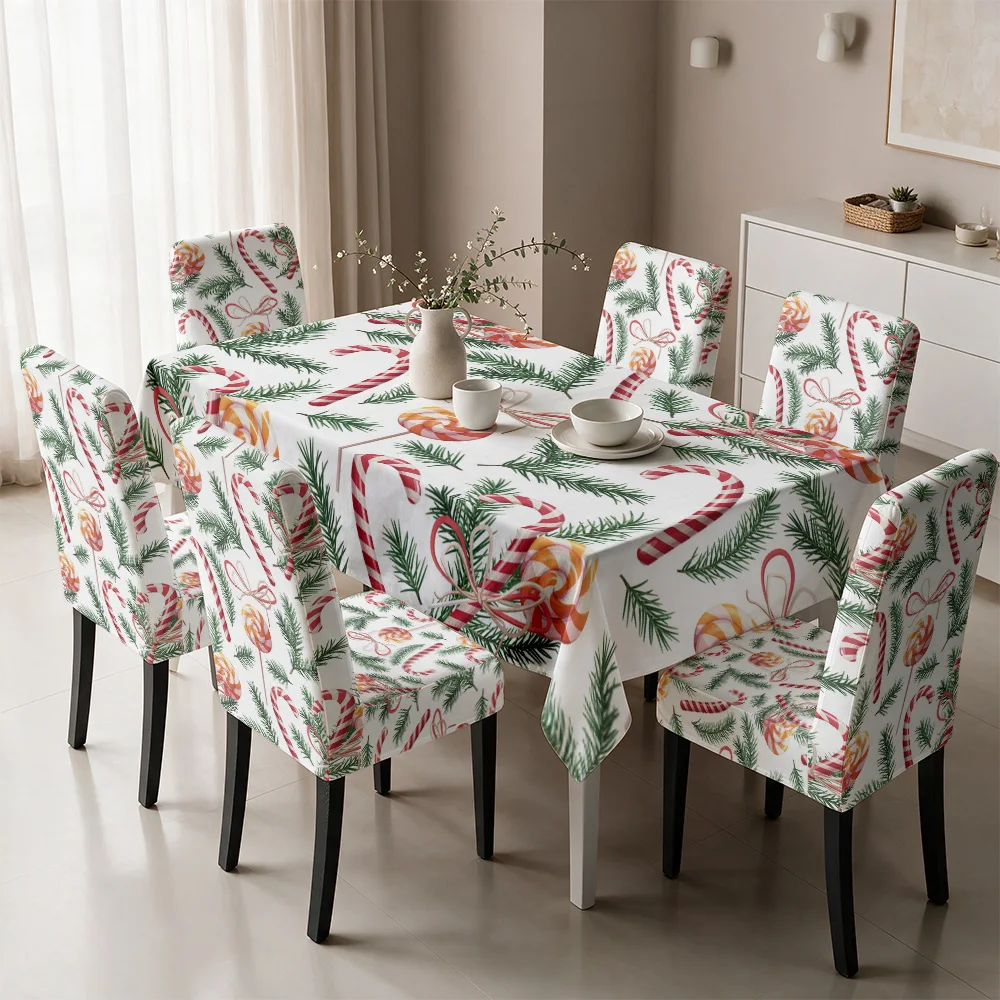 Christmas Dinner Tablecloth and Chair Covers Festive Holiday Red Green Pine Garland Table Linen