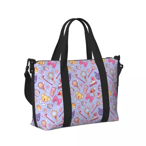 Captor de tarjetas Sakura personalizado, bolso de viaje violeta para playa, bolsas de mano de gran capacidad para gimnasio, deporte, bolso de compras para mujer, bolso de hombro