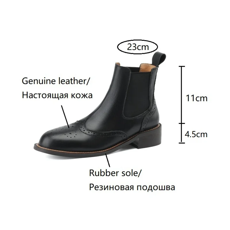 2024 Autumn/Winter Women Boots Round Toe Chunky Heel ankle Boots Women Genuine Leather Shoes for Women Brogue Chelsea Boots