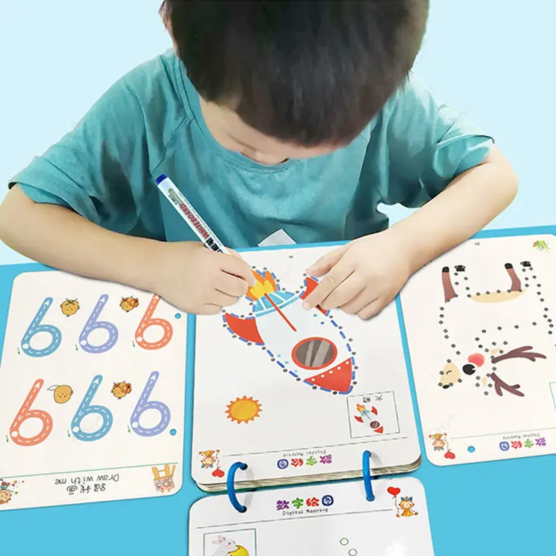 Pen Control Hand Training Montessori Math Learning Children Toys Drawing Tablet Shape Math Match Games Set Educational Toy Books