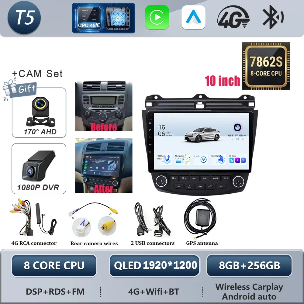 Android For Honda Accord 7 2003 2004 2005 - 2007 Car Radio Carplay 8-256