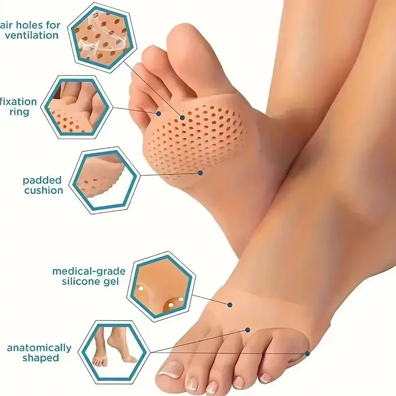 2/6 stücke Silikon Mittelfuß Pads Toe Separator Schmerzen Relief Fuß Pads Orthesen Fuß Massage Einlegesohlen Vorfuß Socken Fuß Pflege werkzeug – Detail 5