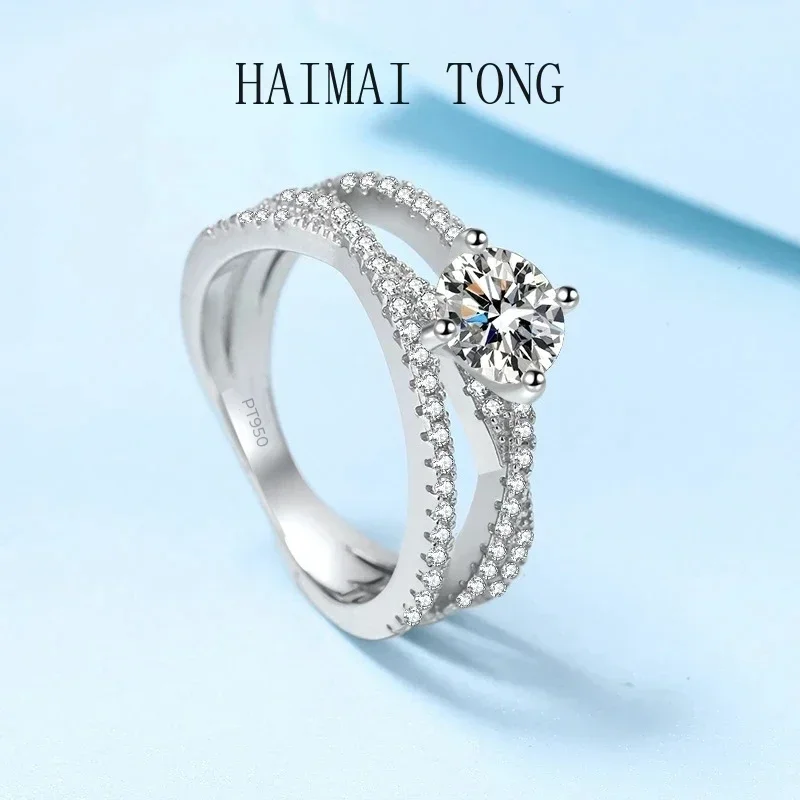 Wedding Jewelry Platinum PT950 Cross Winding Diamond VVS1 D Color 1CT Moissanite Round Sparkling Luxury New Style Ring for Women