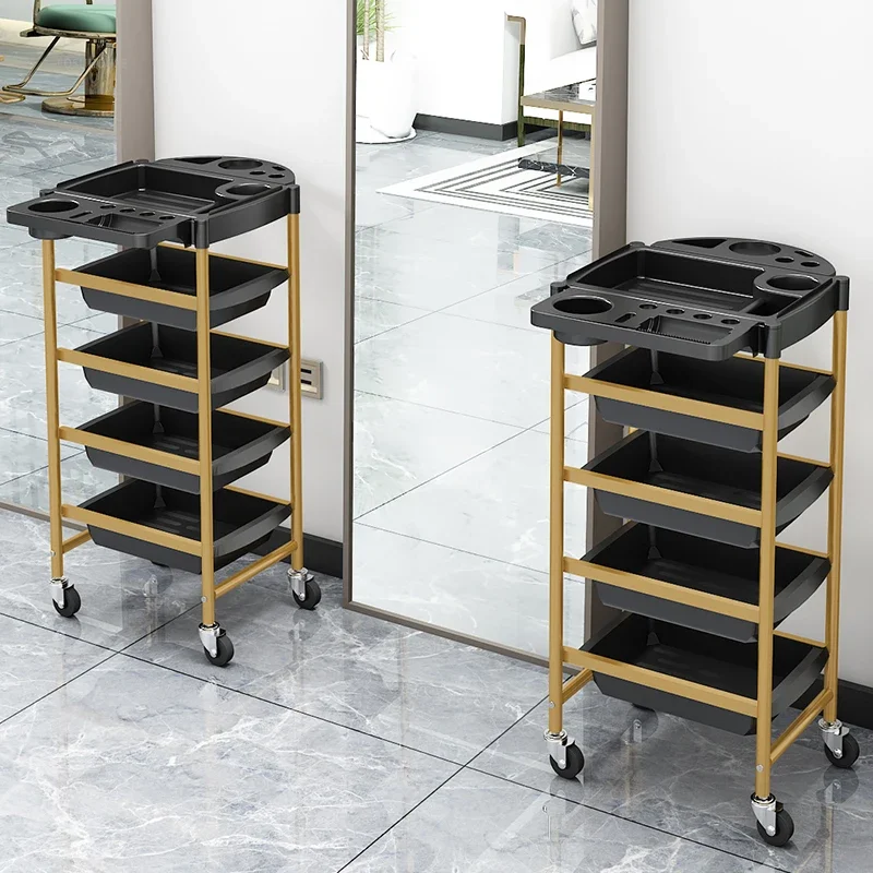 Multifunctional Beauty Trolley Rack Barber Shop Iron Salon Trolleys Beauty Salon Perm And Dye Organizer Trolley Salon Furniture