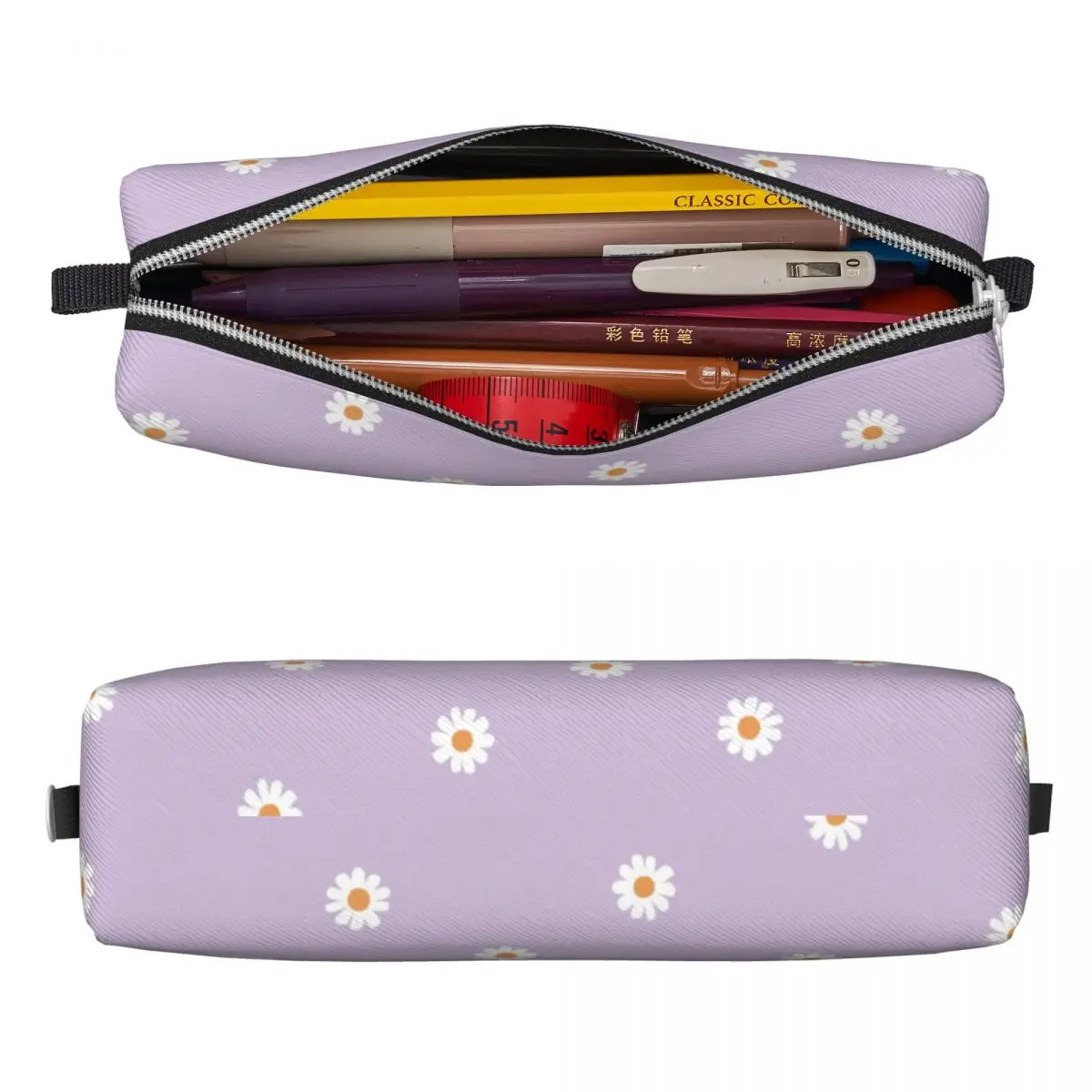 Purple Daisy Pencil Cases Flower Pen Box Bag Girls Boys Big Capacity Office Gifts Pencilcases