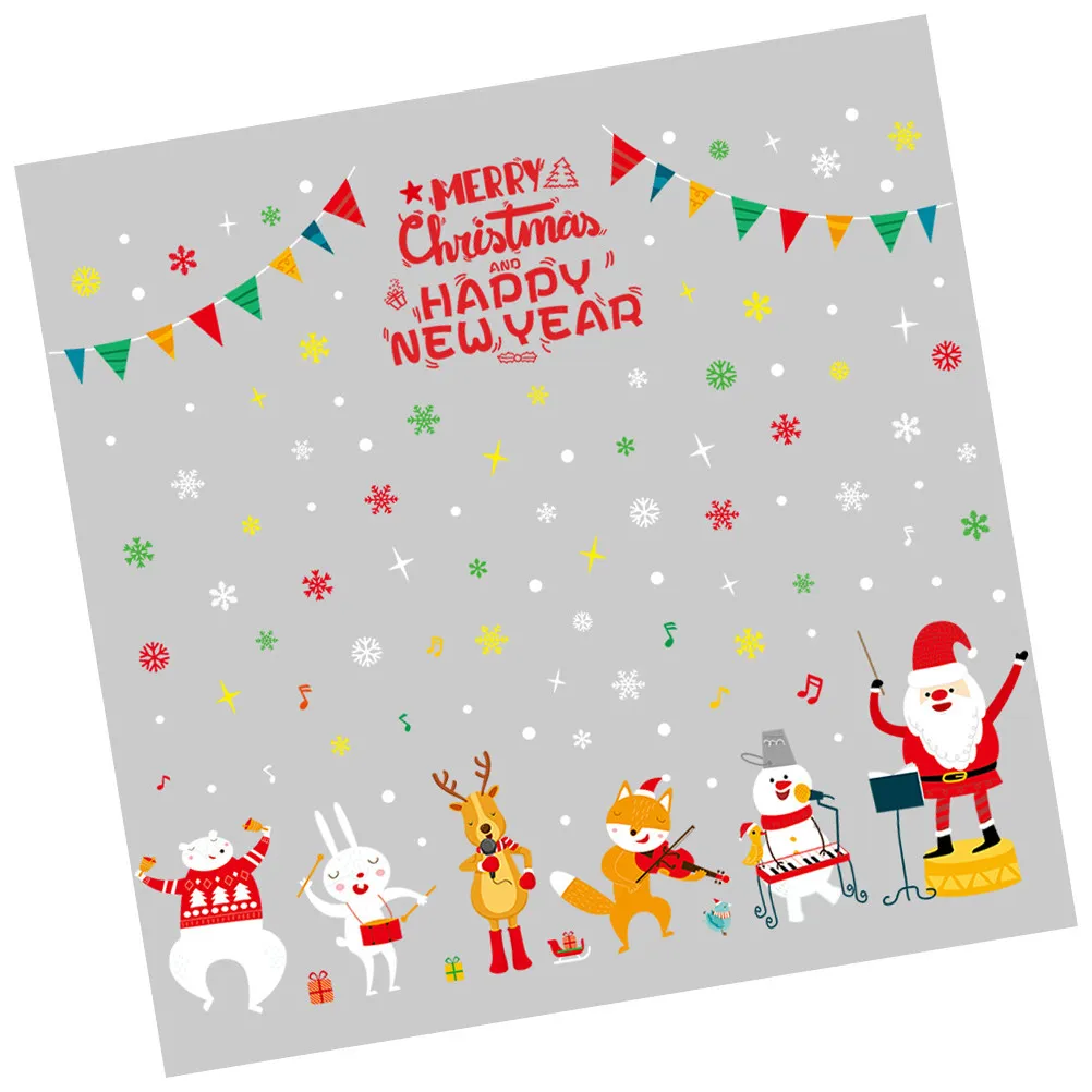 

Рождественские наклейки на стену, 1 лист, съемные стикеры для окон, дверей, магазинов, дома, комнат, украшения для вечеринок, мультяшные рождественские наклейки