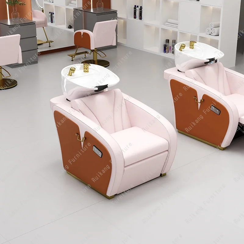 Pink Luxury Hair Salon Furniture Shampoo Bowl Massage Adjustable Hair Cutting Chair Hairdressing Washing Shampoo Chair