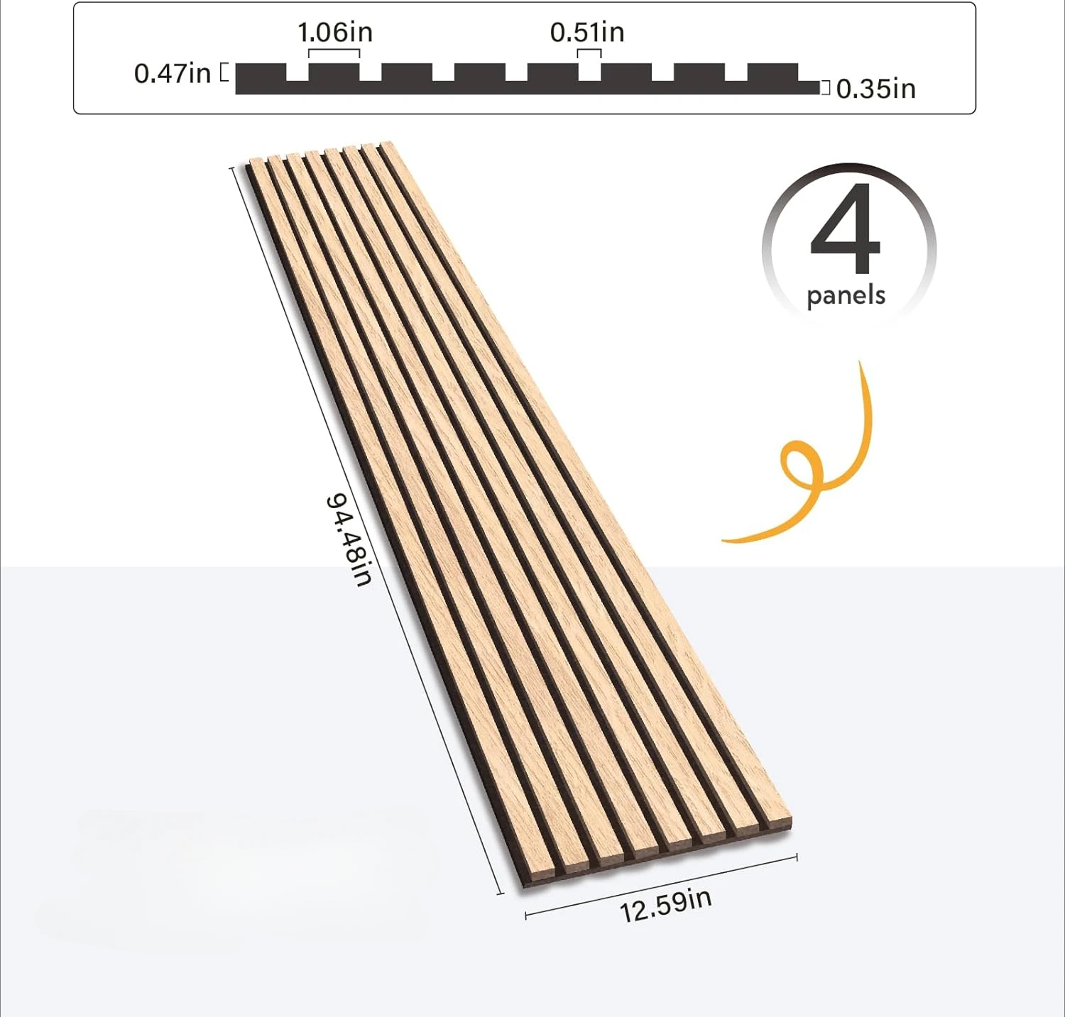 Wood Slat Wall Panels, 4 Pack Wood Slats for Wall, 94.48