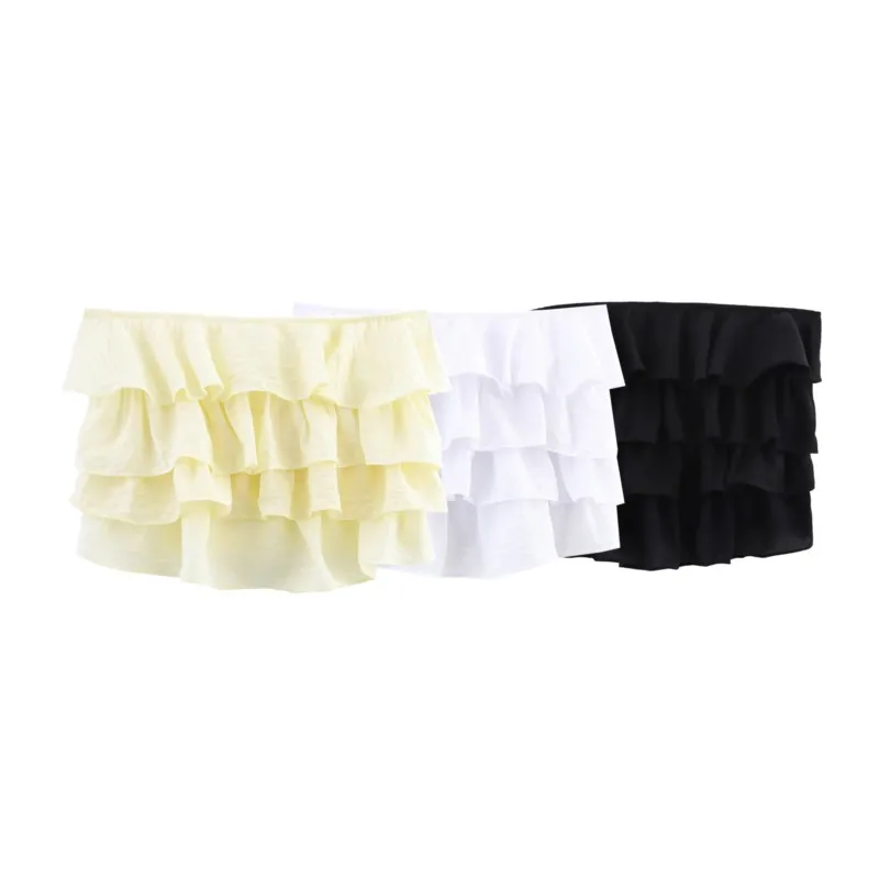 

Yellow Ruffles Strapless Crop Top For Women Sexy Sleeveless Backless Camis High Street 2025 New Summer Fashion Club Tank Tops