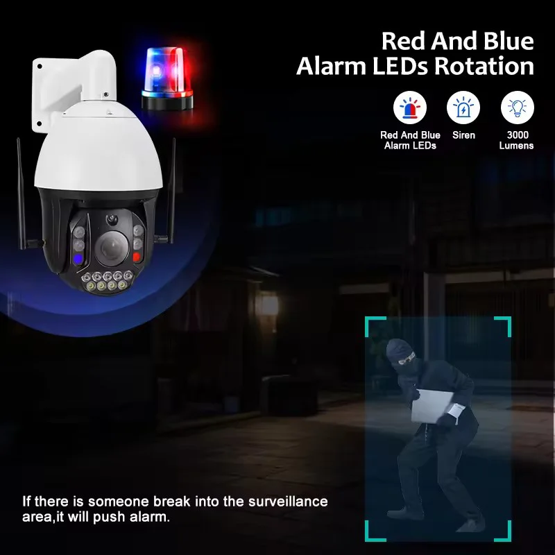 Rscamtom 4K HD 99X Zoom كاميرا شبكة مراقبة ملونة للرؤية الليلية الأحمر والأزرق ضوء إنذار Cctv كاميرا الأمن #6