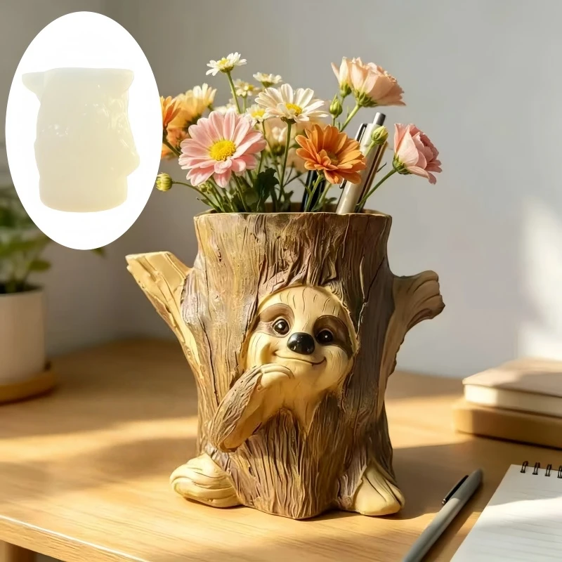 Stump elegant woman succulent plant flowerpot resin silicone mold Stump blindfolded girl storage box pen holder gypsum mold