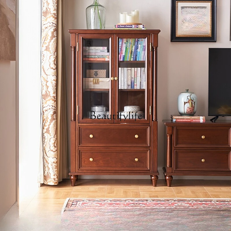 

American solid wood dining side retro TV side cabinet living room combination cabinet