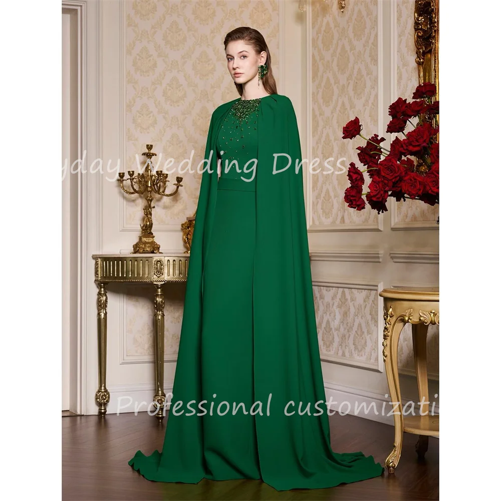 Heyday Pretty Dress Customized Sexy Ruched O-Neck Crepe Beads Straight Formal Evening Dress Floor Length Party Dress For Women
