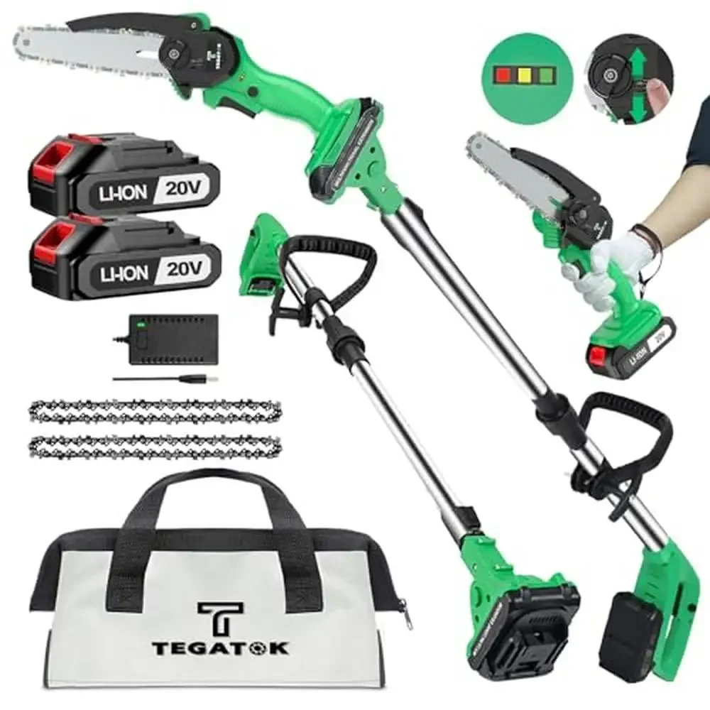 

6" Electric Cordless Pole Saw Tree Trimming Battery Powered Lightweight Retractable Chainsaw Power Source 2 Lithium Batteries