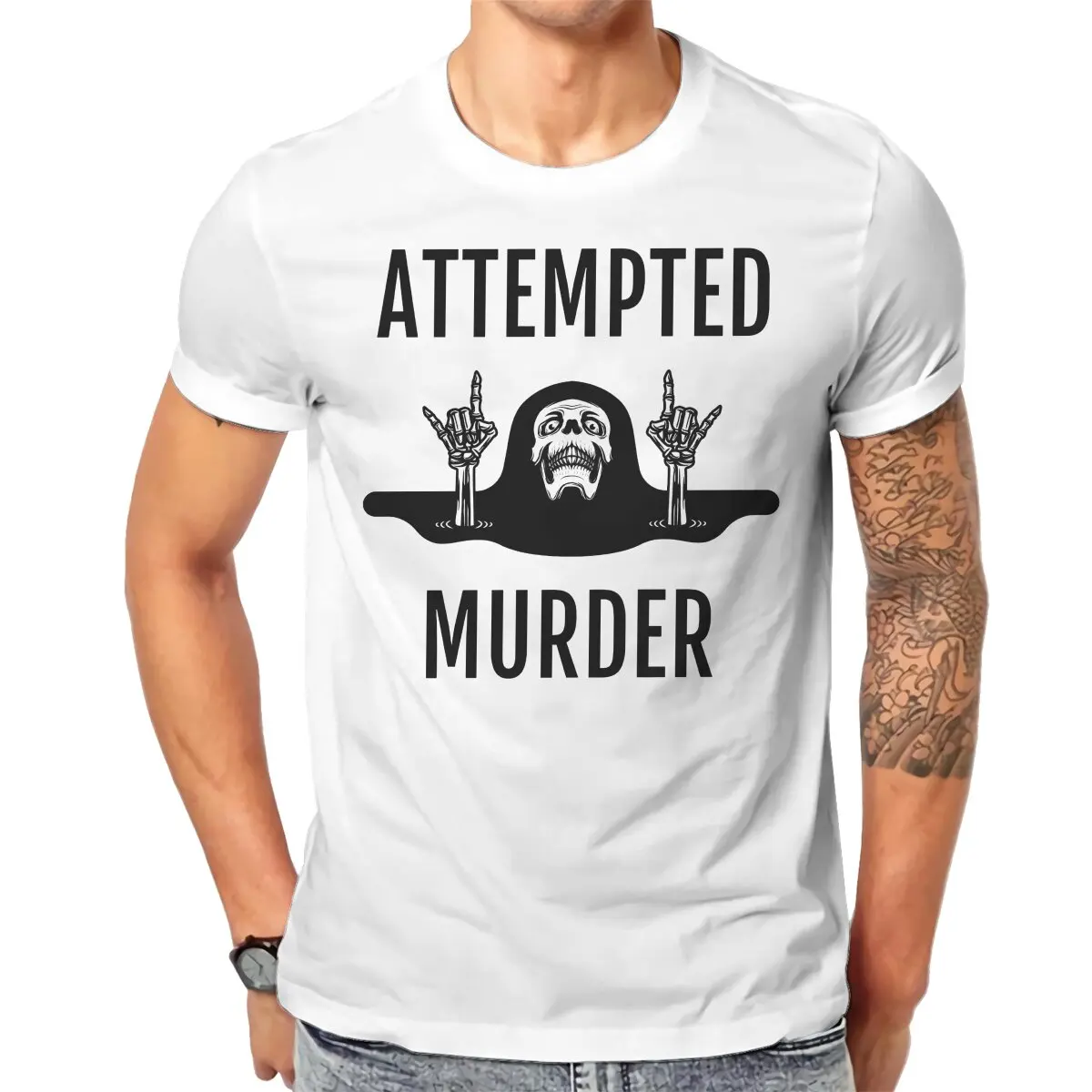 Skeleton Unique TShirt Attempted Murder Top Quality Hip Hop Graphic  T Shirt Short Sleeve Ofertas