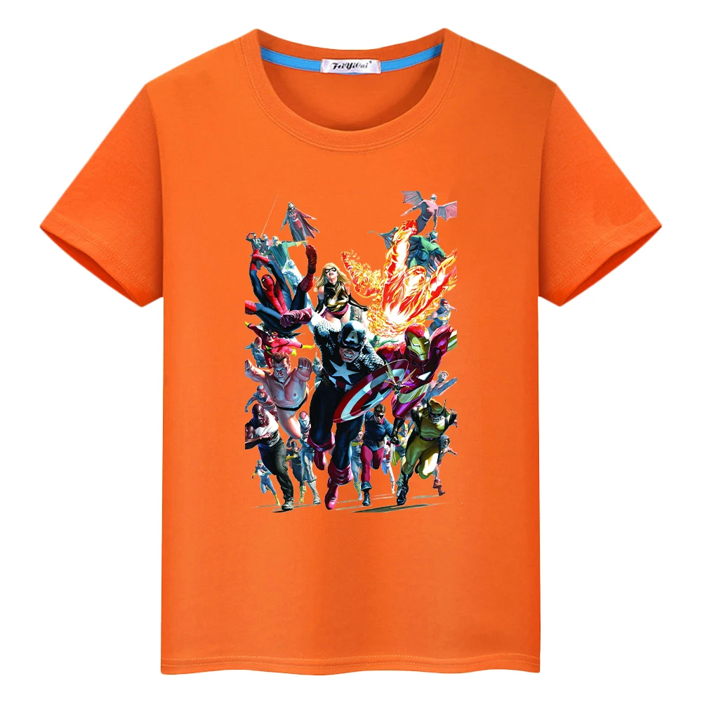 Superman Marvel t shirt for kids boy 10year Cute Tops Short pride tshirt 100%Cotton Anime Tees y2k one piece kids clothes girls