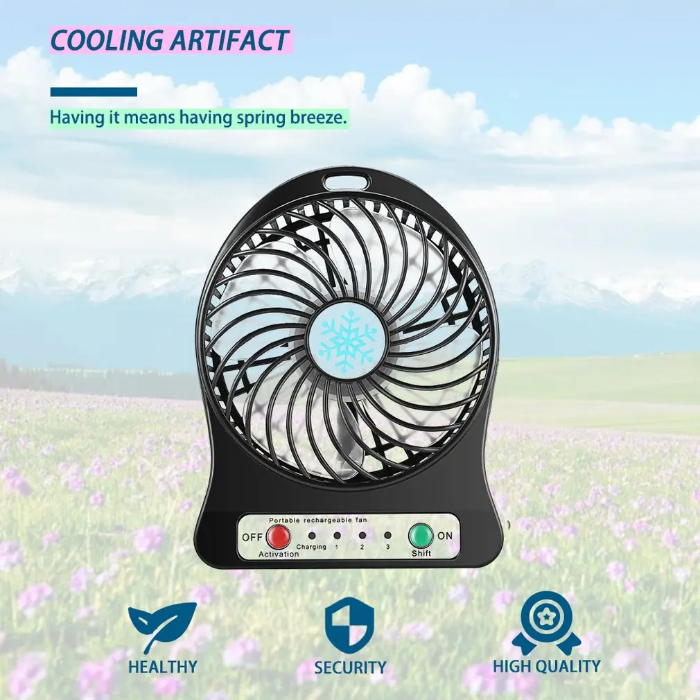 Portable Mini LED Fan Air Cooler Battery Operated USB Charging Desktop 3 Mode Speed Regulation LED Lighting Function