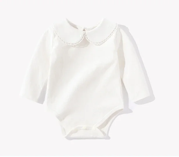 Spring and Autumn Baby Rompers Girls Baby Jumpsuit Newborn Creamy White Versatile Underwear Peter Pan Collar Rompers