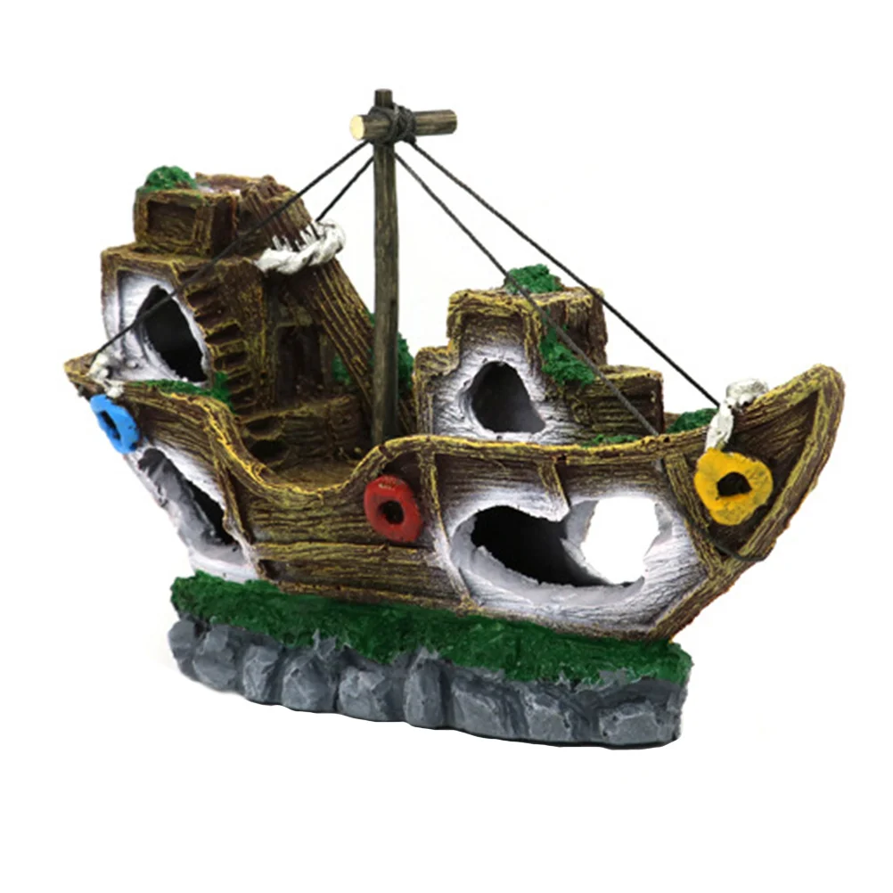 

1Pcs Pirate Ship Resin Aquarium Decor Delicate Fish Tank Landscaping Boat Shelter Ornament for Fresh Saltwater Aquatic