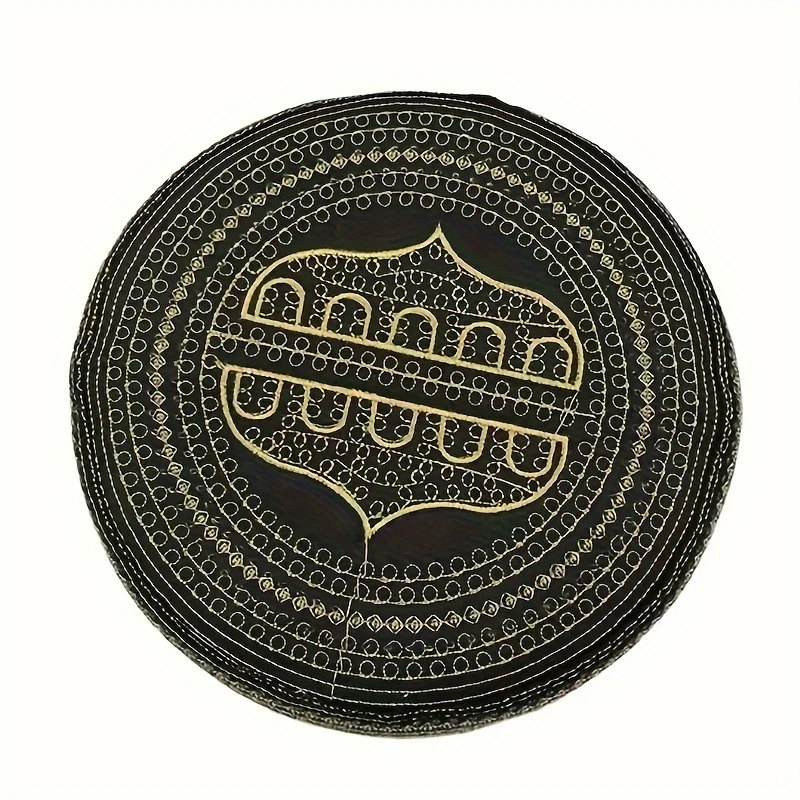 Men'S Embroidered Halal Cap, Premium Kufi Hat for Men Muslim Cap Gold Embroidery Islamic Prayer African Ethnic Headgear