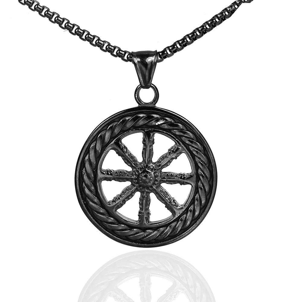 Vintage Viking Valknut Necklace Pendant Stainless Steel Norse Odin Ouroboros Compass Necklace Men Amulet Jewelry