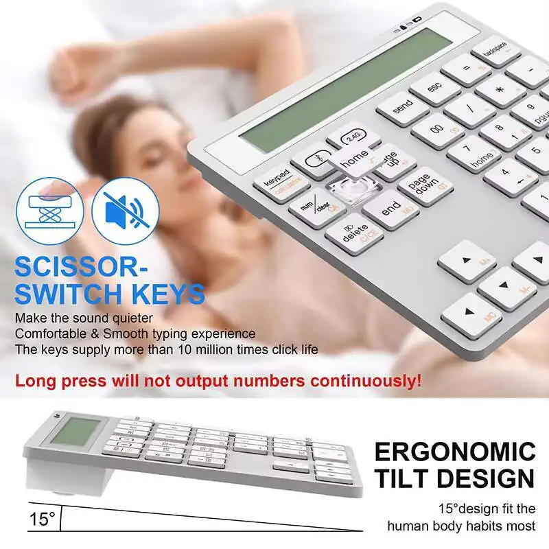 Bluetooth Number Pad 2.4G Wireless Numeric Keypad with Display Calculator - Wireless Number Pad 34-Key Financial Accounting