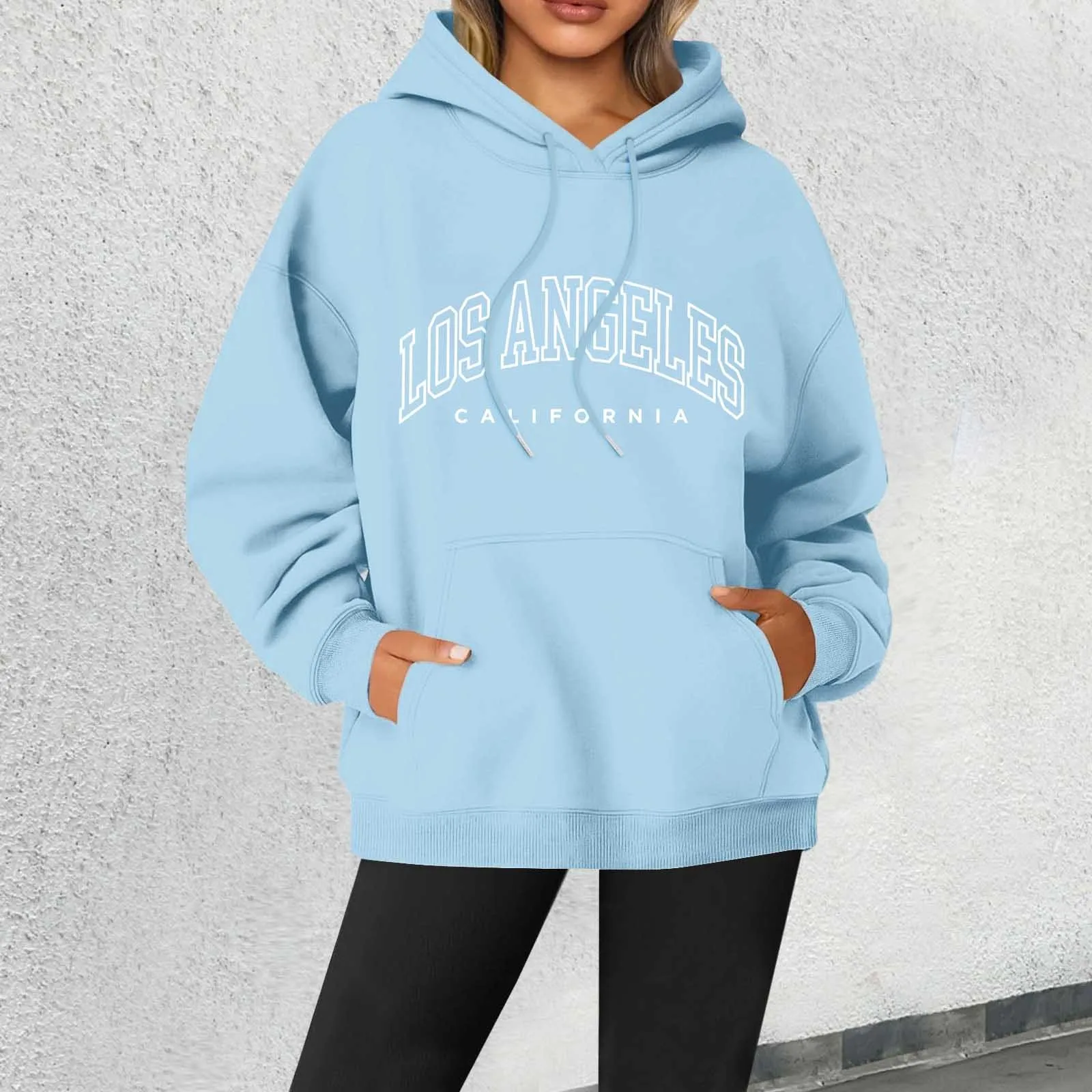 

2024 New Los Angeles Print Hoodies Women Long Sleeve Loose Female Sweatshirt Winter High Street Warm Fleece Ladies Clothes