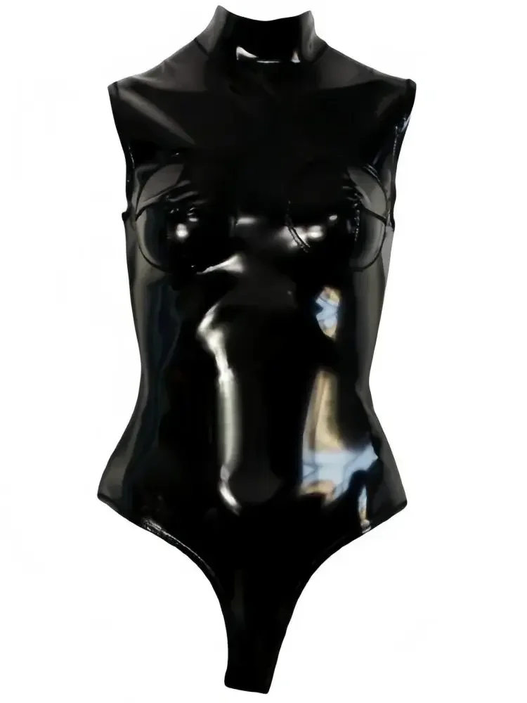 

Сексуальный женский комбинезон-боди из искусственной кожи с эффектом мокрой кожи, с открытой промежностью, в стиле 3D, для сценических выступлений, в стиле горничной