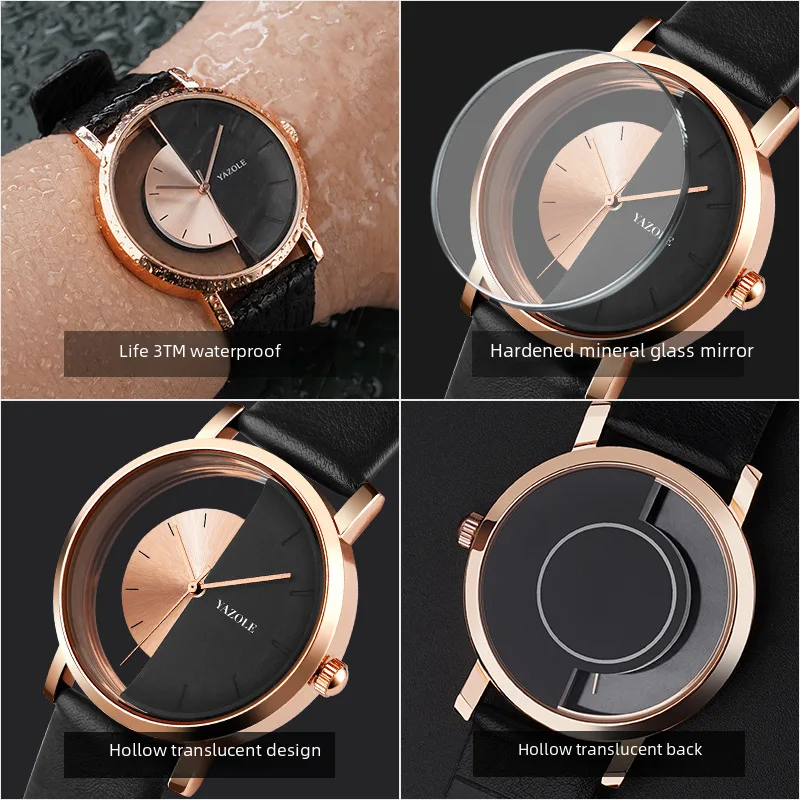 573-Reloj de pulsera para hombre y mujer, cronógrafo de cuarzo con diseño hueco, transparente, Correa Unisex, a la moda