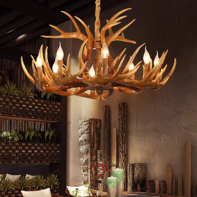 

Retro resin deer horn pendant light, suitable for home decoration living room, hotel, store, restaurant pendant light
