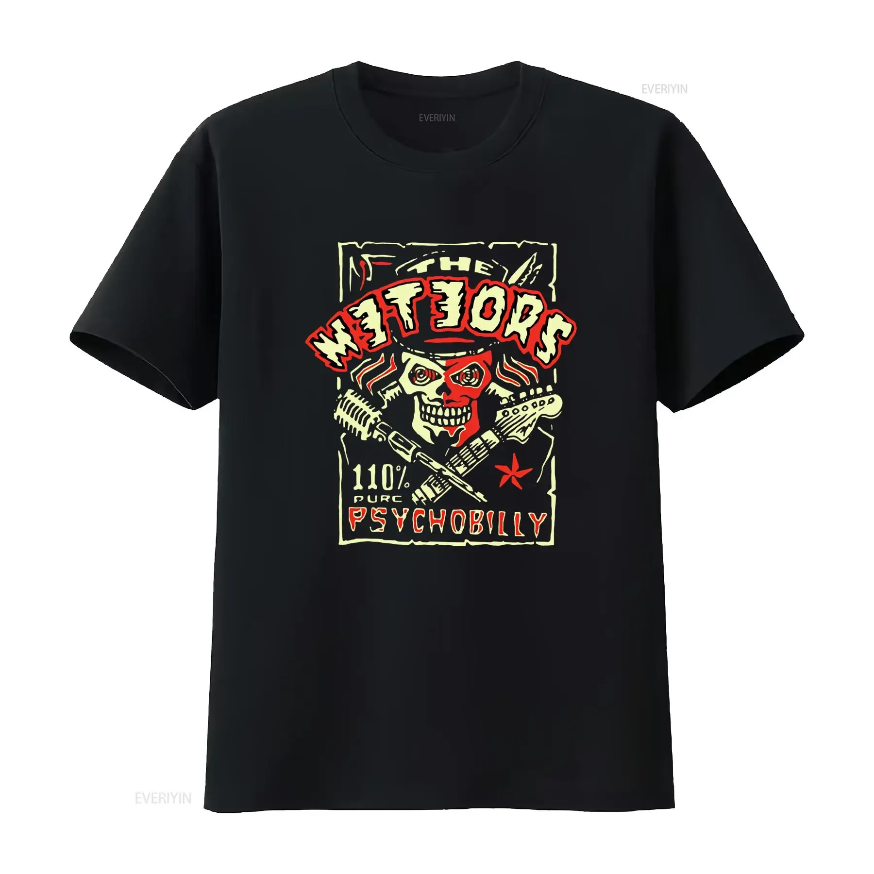 Vintage Psychobilly The Meteors Band Skull Guitar Print Cool Streetwear Casual T Shirt vintage Washed Unisex fashion