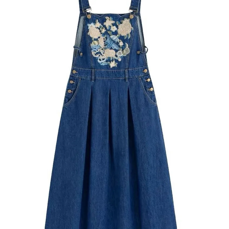 Robe en jean brodée florale de Style National pour femmes, nouvelle robe décontractée sans manches, automne 2025