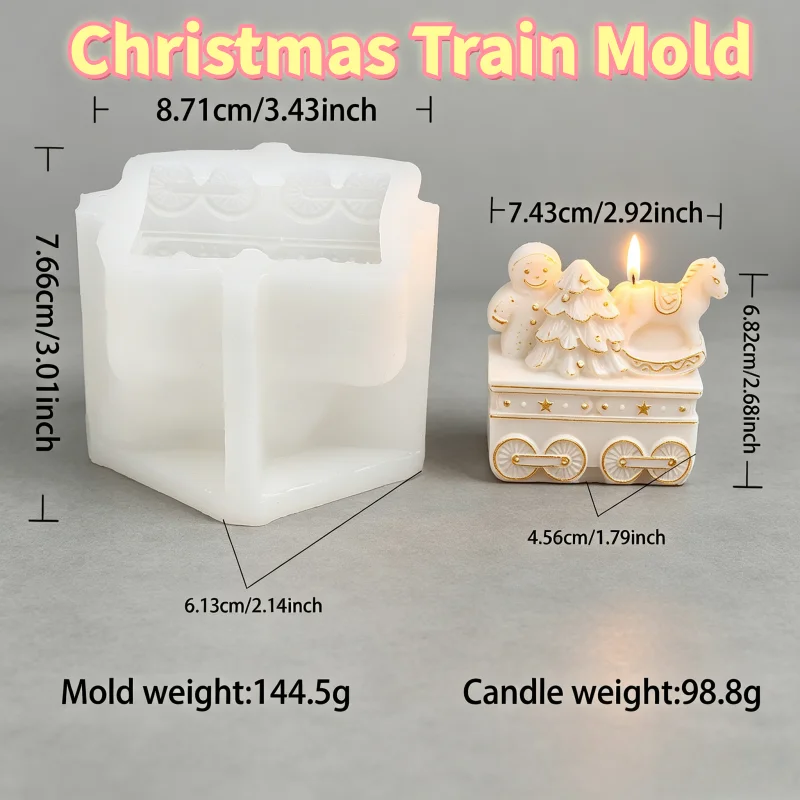 3D-Weihnachtszug-Silikon-Kerzenform, 4 Stile Lebkuchenmann, Bär, Haus, Lokomotive, Schlitten, Wachsform für DIY-Seife und Gips – Detail 14
